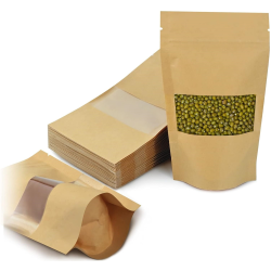 DOYPACK Kraftpapierbeutel mit Schnur kleines Fenster 250 ml 25 Stück