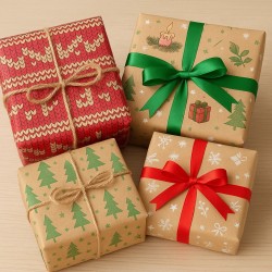 Geschenkpapier mit Weihnachtsmotiven EKO ECO 70cm x 200cm 4er Set WZ3