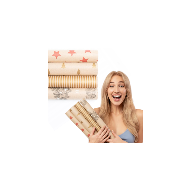 Geschenkpapier mit Weihnachtsmotiven EKO ECO 70cm x 200cm 4er Set WZ1