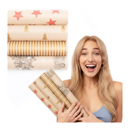 Papier do pakowania prezentów z motywami świątecznymi EKO ECO 70cm x 200cm zestaw 4 szt WZ1