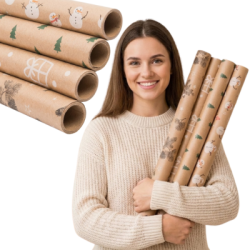 Papier do pakowania prezentów z motywami świątecznymi EKO ECO 70cm x 200cm zestaw 4 szt WZ2
