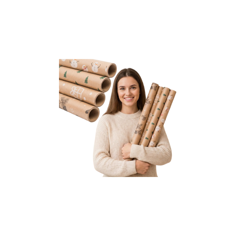 Papier do pakowania prezentów z motywami świątecznymi EKO ECO 70cm x 200cm zestaw 4 szt WZ2