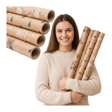 Papier do pakowania prezentów z motywami świątecznymi EKO ECO 70cm x 200cm zestaw 4 szt WZ2