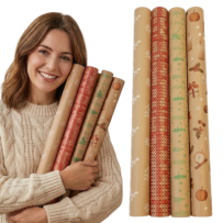 Geschenkpapier mit Weihnachtsmotiven EKO ECO 70cm x 200cm 4er Set WZ3