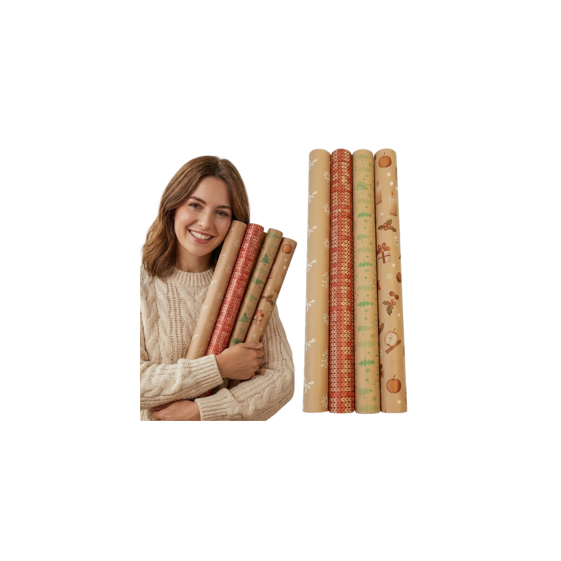 Geschenkpapier mit Weihnachtsmotiven EKO ECO 70cm x 200cm 4er Set WZ3