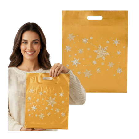 Torby Reklamowe Świąteczne 400x500mm 40x50cm LD PE 0,06 Złota 10 / 25szt