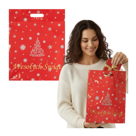 Torby Reklamowe Świąteczne 400x500mm 40x50cm LD PE 0,06 Wesołych Świąt 10 / 25szt