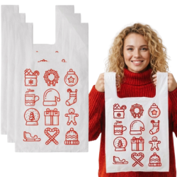 Reklamówki jednorazowe świąteczne 34+2f10/64cm 54x64cm 0,013 100szt HD PE Nadruk Symbole Świąt