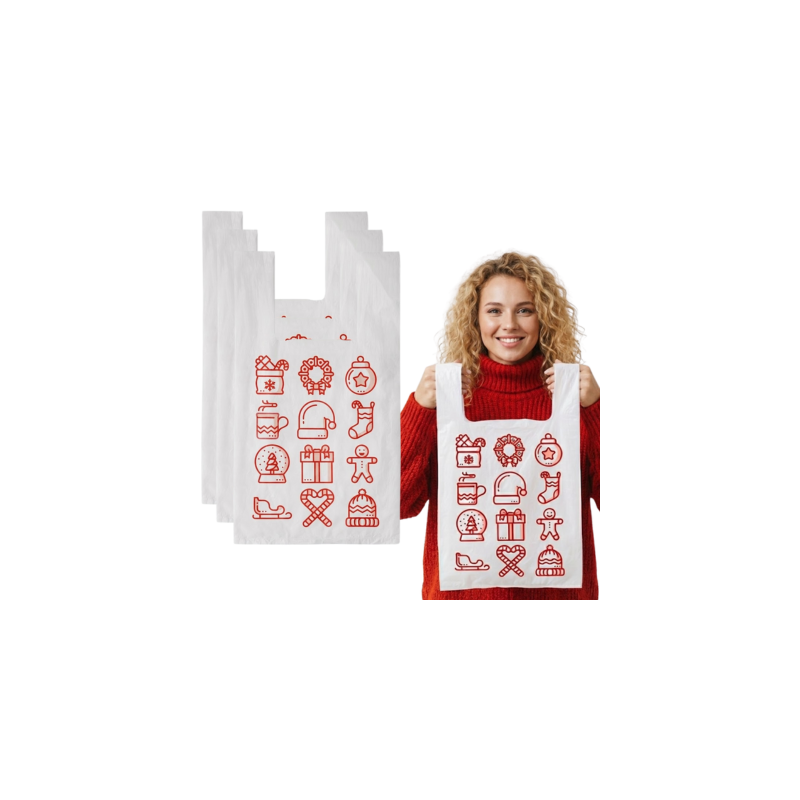 Reklamówki jednorazowe świąteczne 34+2f10/64cm 54x64cm 0,013 100szt HD PE Nadruk Symbole Świąt