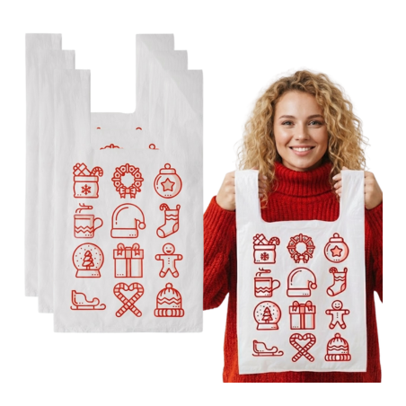 Reklamówki jednorazowe świąteczne 34+2f10/64cm 54x64cm 0,013 100szt HD PE Nadruk Symbole Świąt