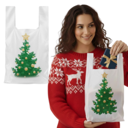 Reklamówki jednorazowe świąteczne 28+2f6/50cm 40x50cm 0,013 100szt HD PE nadruk choinka