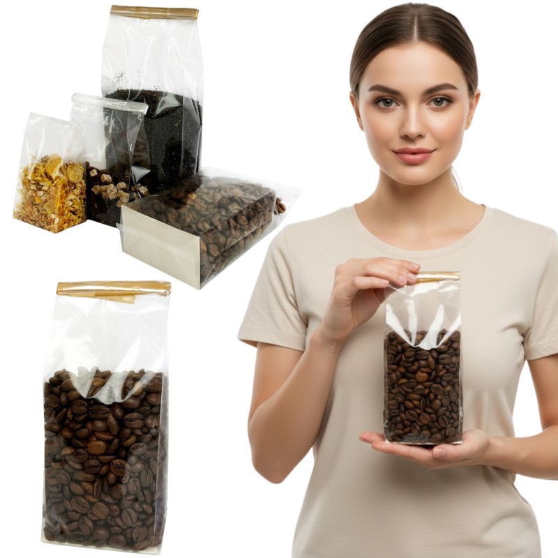 Zellophan Block Plastiktüten für Kaffee Tee 7x4x20 cm 0.04 + Karton 25 Stück
