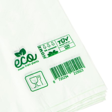 Stos reklamówek ekologicznych ze skrobi roślinnej – produkcja – gralapack.com.pl